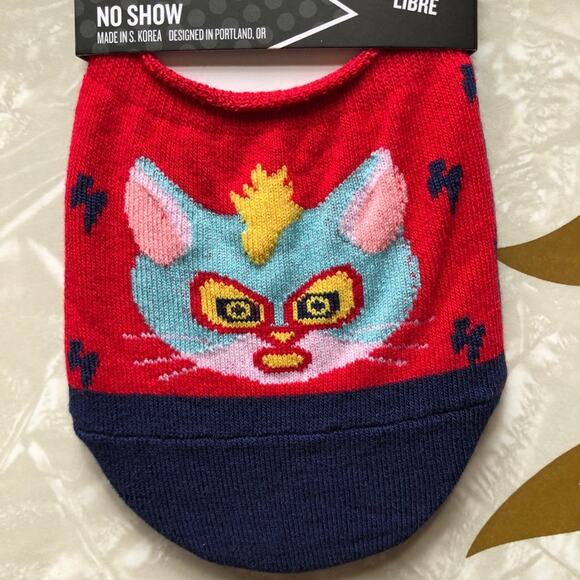 Sock It To Me Red Limited Uniquely Mismatched Cat Luchador Wrestler No Show Sock - Picture 4 of 6